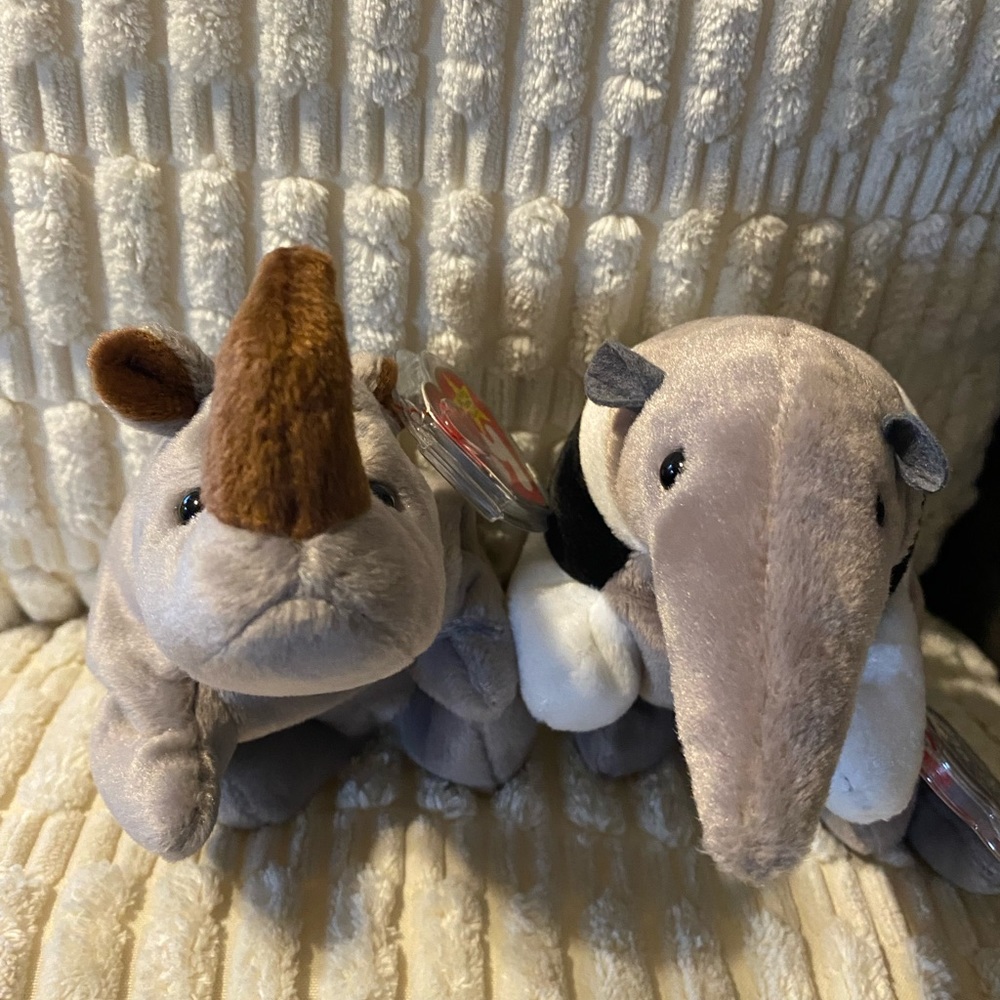 Ty Vintage Retired Beanie Babies, Rhino/Anteater Duo
